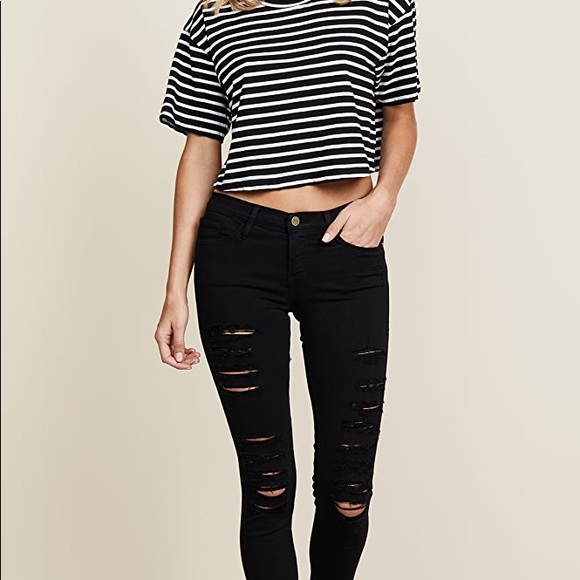FRAME Le Color Rip Skinny Jeans in black - Picture 1 of 8